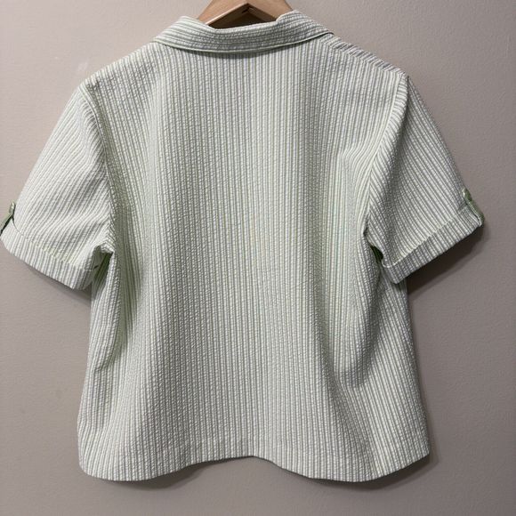 ALFRED DUNNER Womens Size 14P Seersucker Floral Embroidery Button Up Top Green - Picture 10 of 14